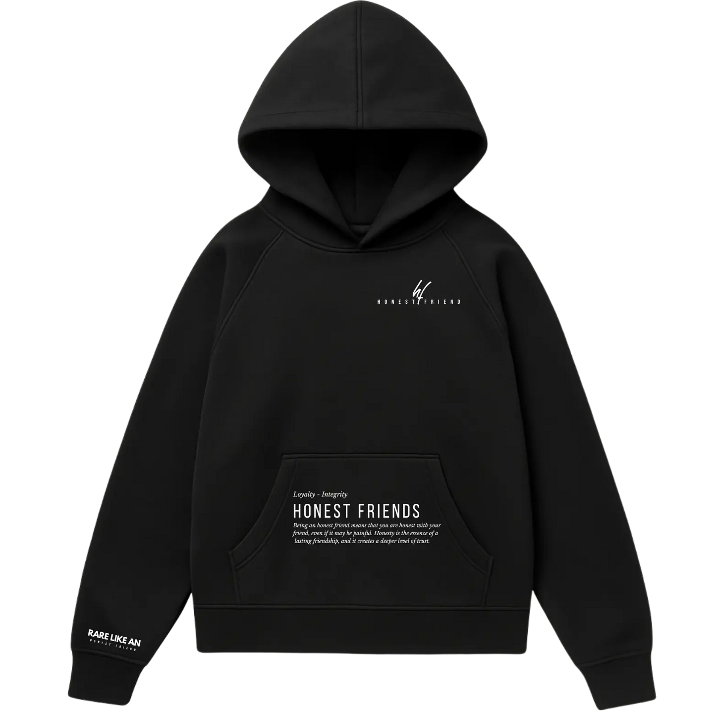 16.5 oz ultra heavyweight hoodie by Honest Friend Apparel. with minimal front logo and bold 3D puff hand-printed back design.