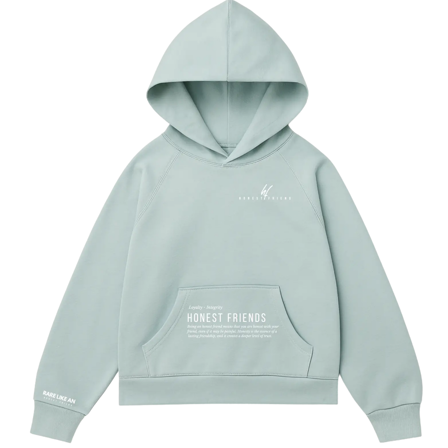 16.5 oz ultra heavyweight hoodie by Honest Friend Apparel. with minimal front logo and bold 3D puff hand-printed back design.