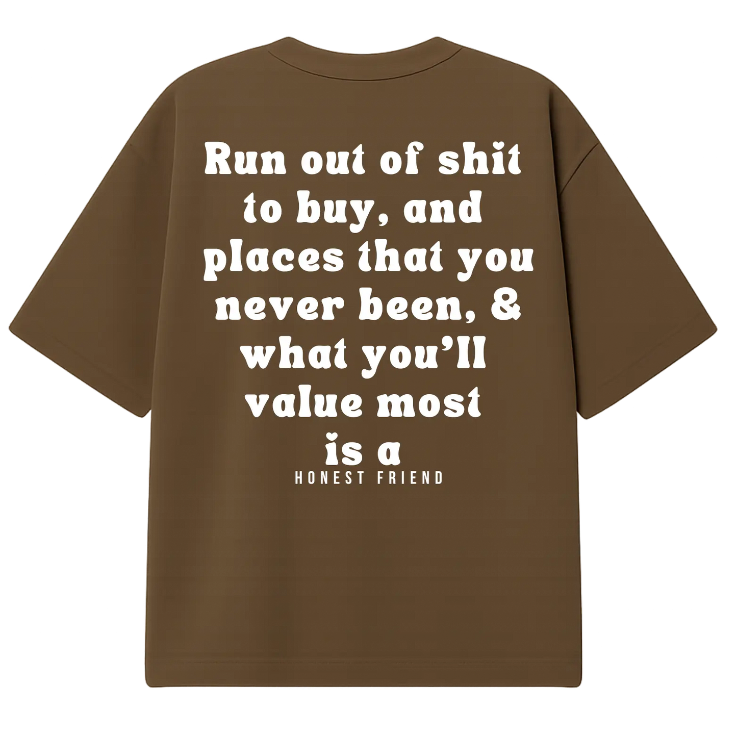 8.2 OZ heavyweight t-shirt by Honest Friend Apparel. with minimal front logo and bold 3D puff hand-printed back design.
