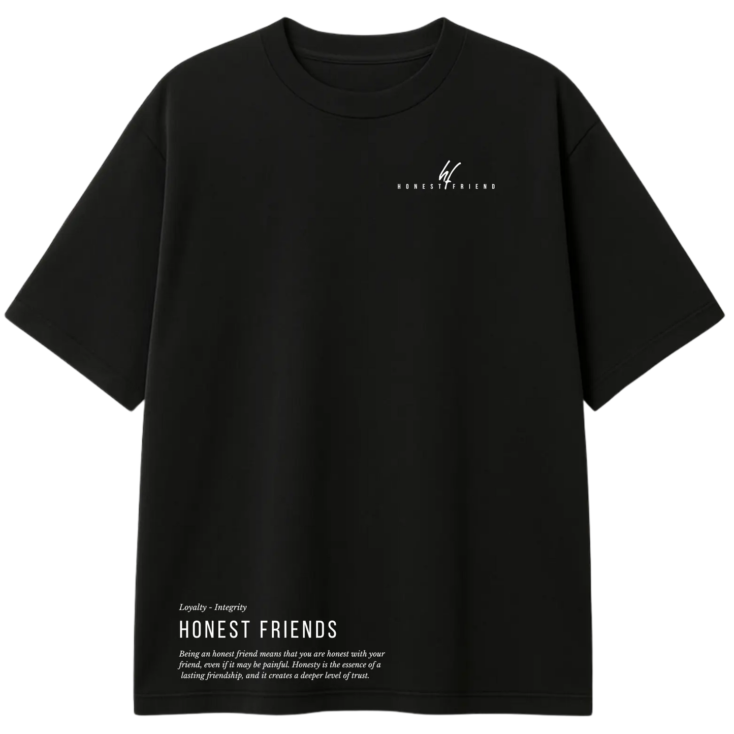 8.2 OZ heavyweight t-shirt by Honest Friend Apparel. with minimal front logo and bold 3D puff hand-printed back design.