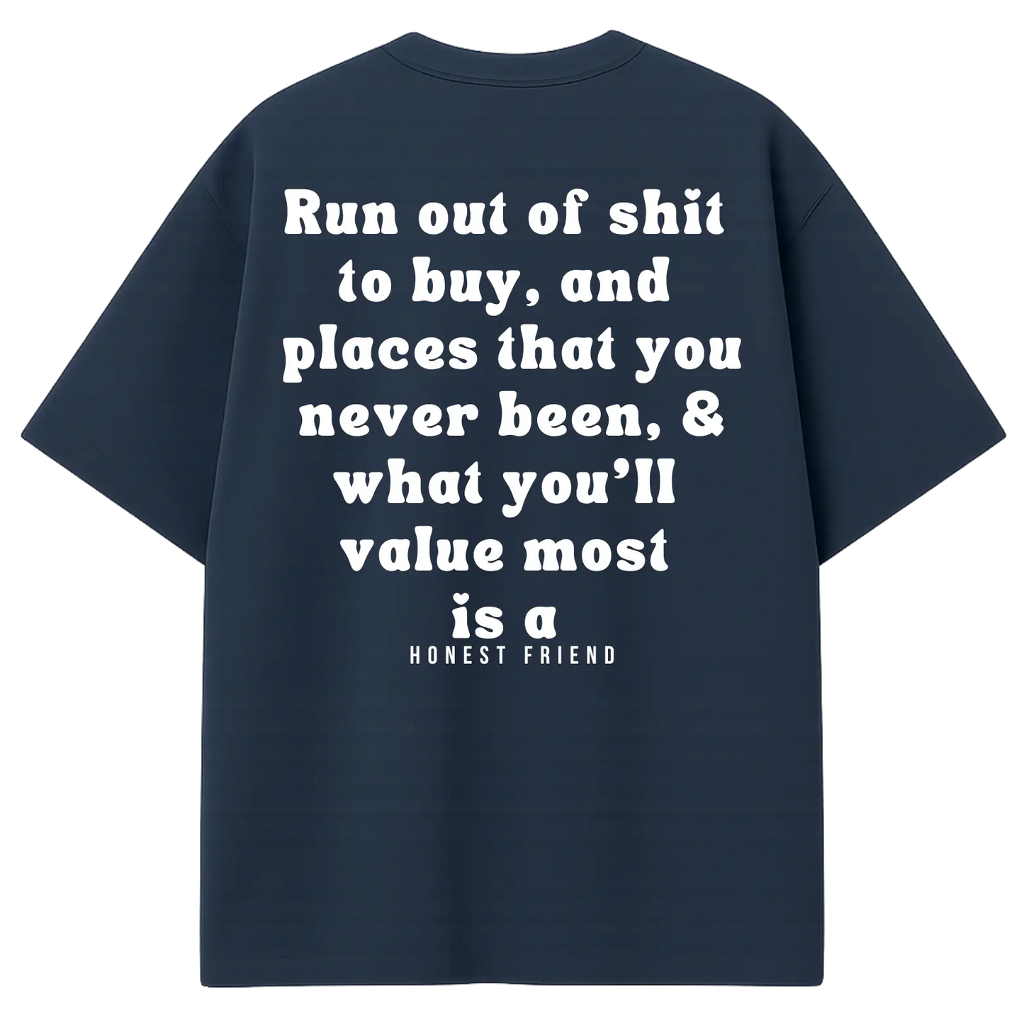 8.2 OZ heavyweight t-shirt by Honest Friend Apparel. with minimal front logo and bold 3D puff hand-printed back design.