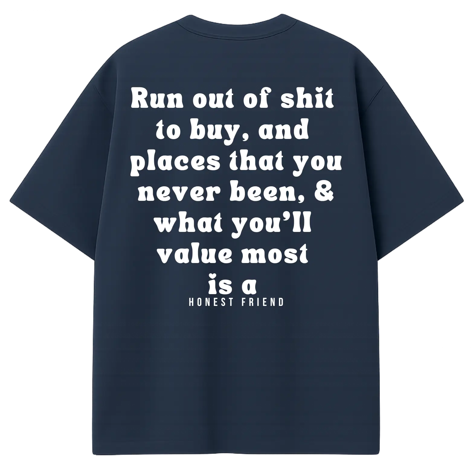 8.2 OZ heavyweight t-shirt by Honest Friend Apparel. with minimal front logo and bold 3D puff hand-printed back design.