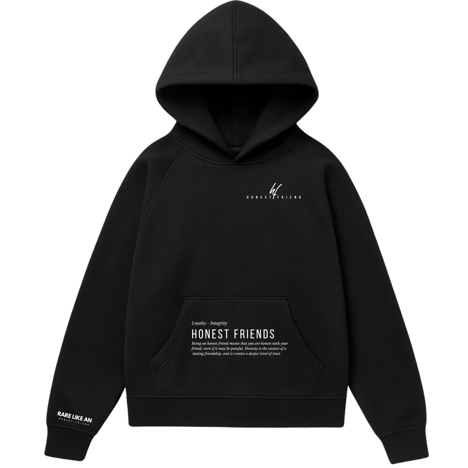 16.5 oz ultra heavyweight hoodie by Honest Friend Apparel. with minimal front logo and bold 3D puff hand-printed back design.
