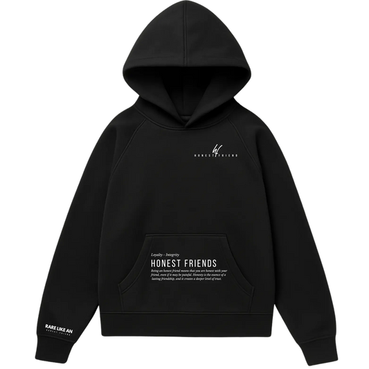 16.5 oz ultra heavyweight hoodie by Honest Friend Apparel. with minimal front logo and bold 3D puff hand-printed back design.