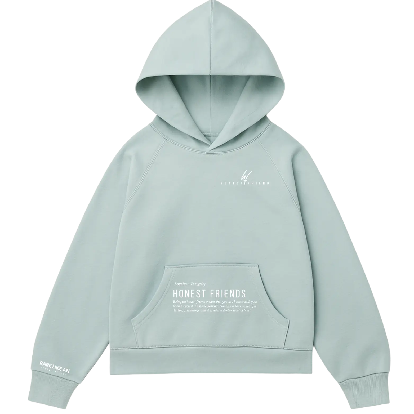 16.5 oz ultra heavyweight hoodie by Honest Friend Apparel. with minimal front logo and bold 3D puff hand-printed back design.