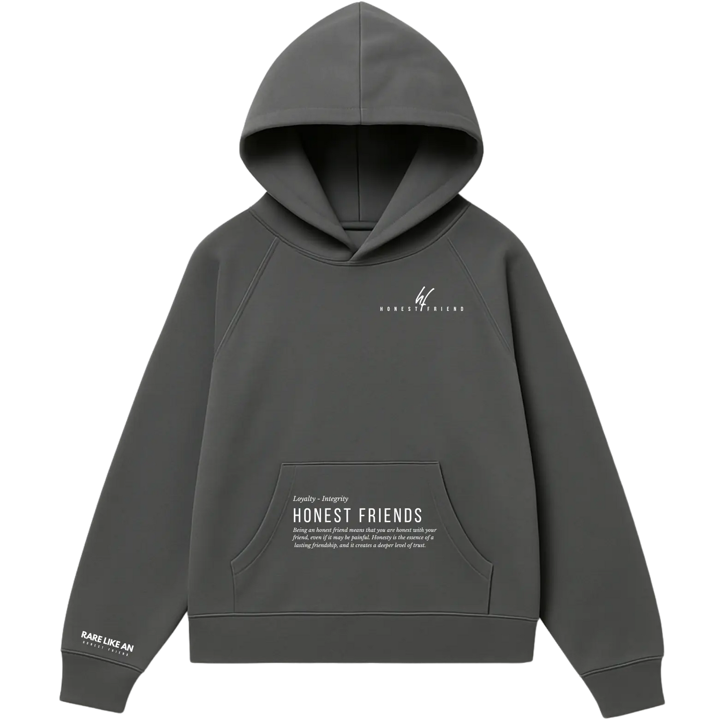 16.5 oz ultra heavyweight hoodie by Honest Friend Apparel. with minimal front logo and bold 3D puff hand-printed back design.