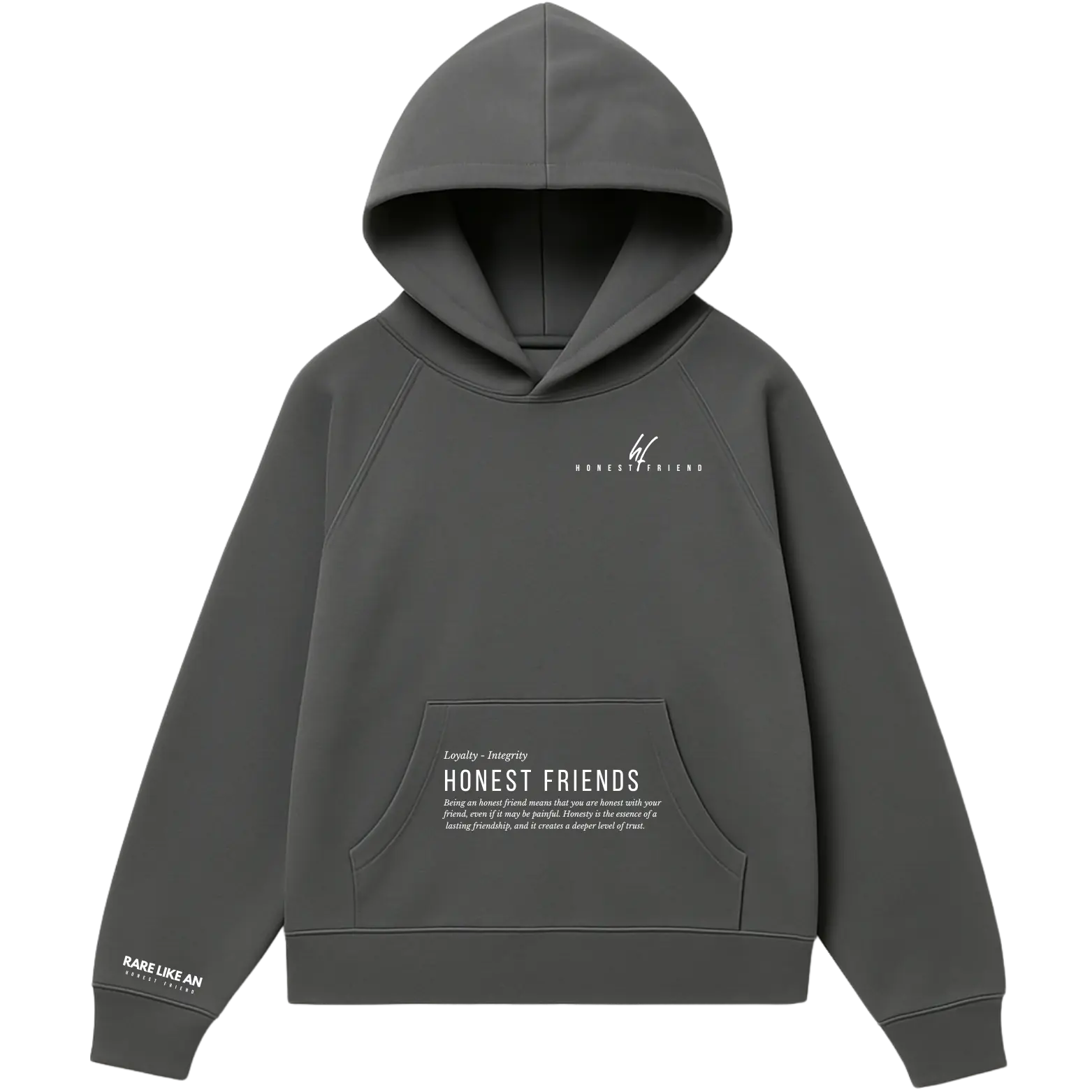 16.5 oz ultra heavyweight hoodie by Honest Friend Apparel. with minimal front logo and bold 3D puff hand-printed back design.