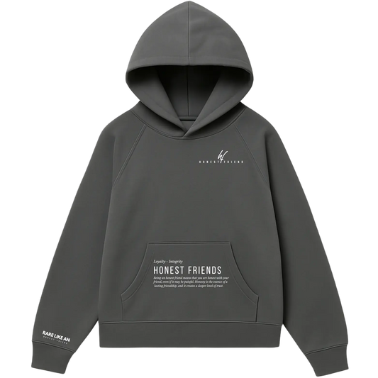 16.5 oz ultra heavyweight hoodie by Honest Friend Apparel. with minimal front logo and bold 3D puff hand-printed back design.