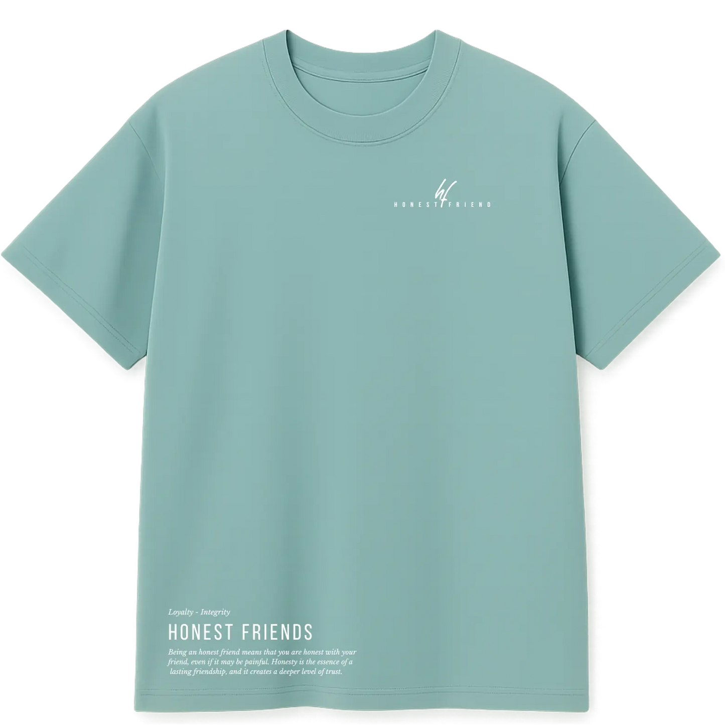 8.2 OZ heavyweight t-shirt by Honest Friend Apparel. with minimal front logo and bold 3D puff hand-printed back design.