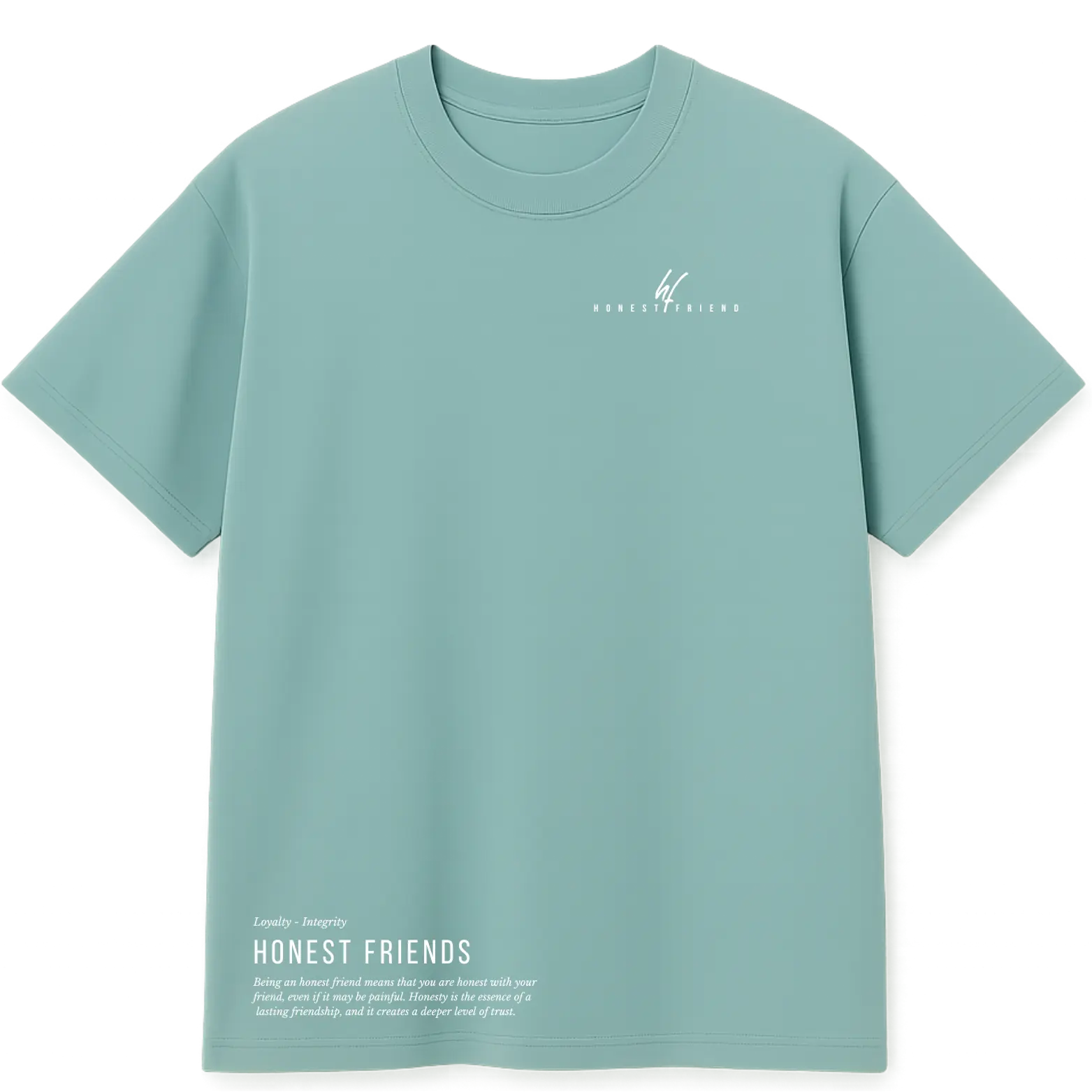 8.2 OZ heavyweight t-shirt by Honest Friend Apparel. with minimal front logo and bold 3D puff hand-printed back design.