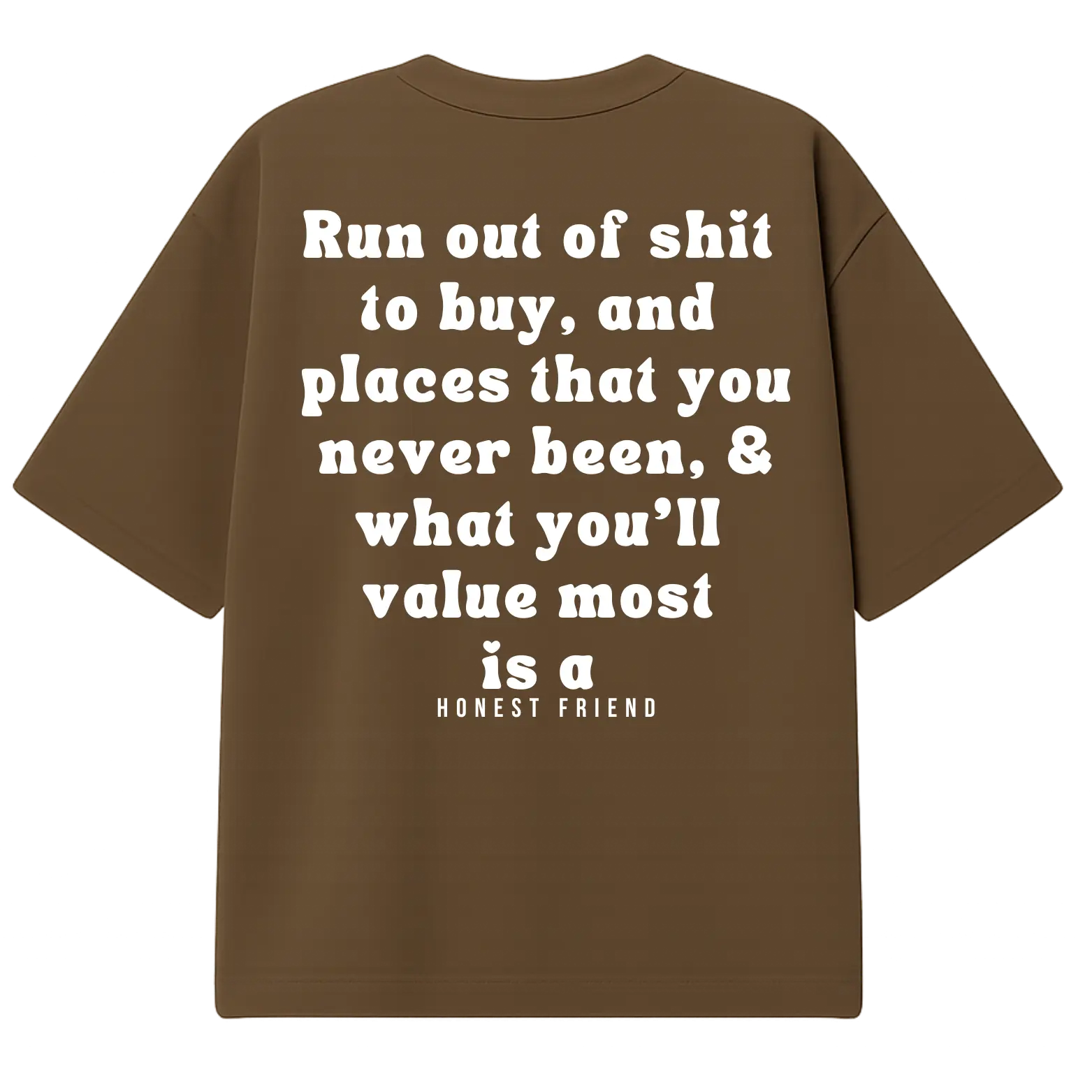 8.2 OZ heavyweight t-shirt by Honest Friend Apparel. with minimal front logo and bold 3D puff hand-printed back design.