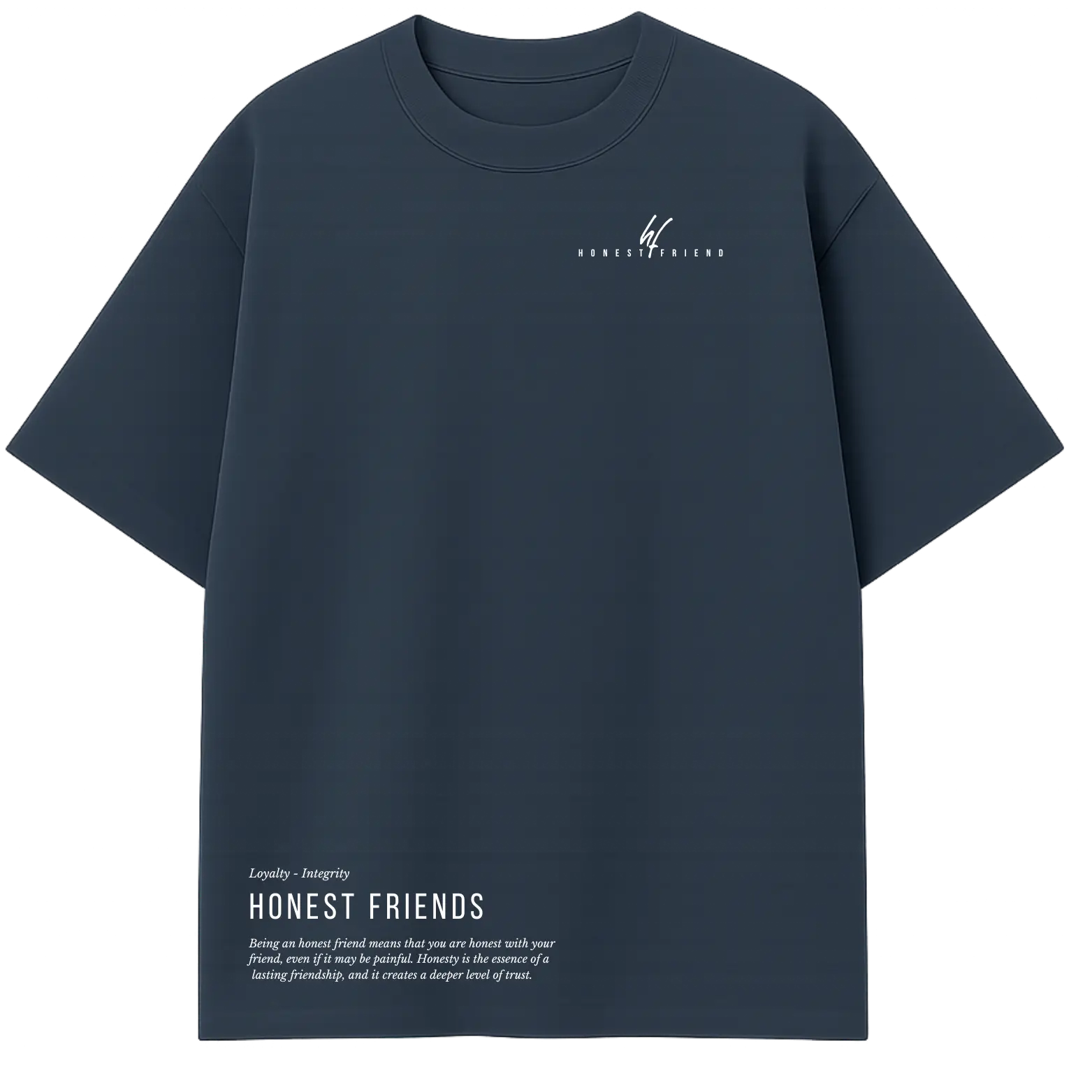 8.2 OZ heavyweight t-shirt by Honest Friend Apparel. with minimal front logo and bold 3D puff hand-printed back design.