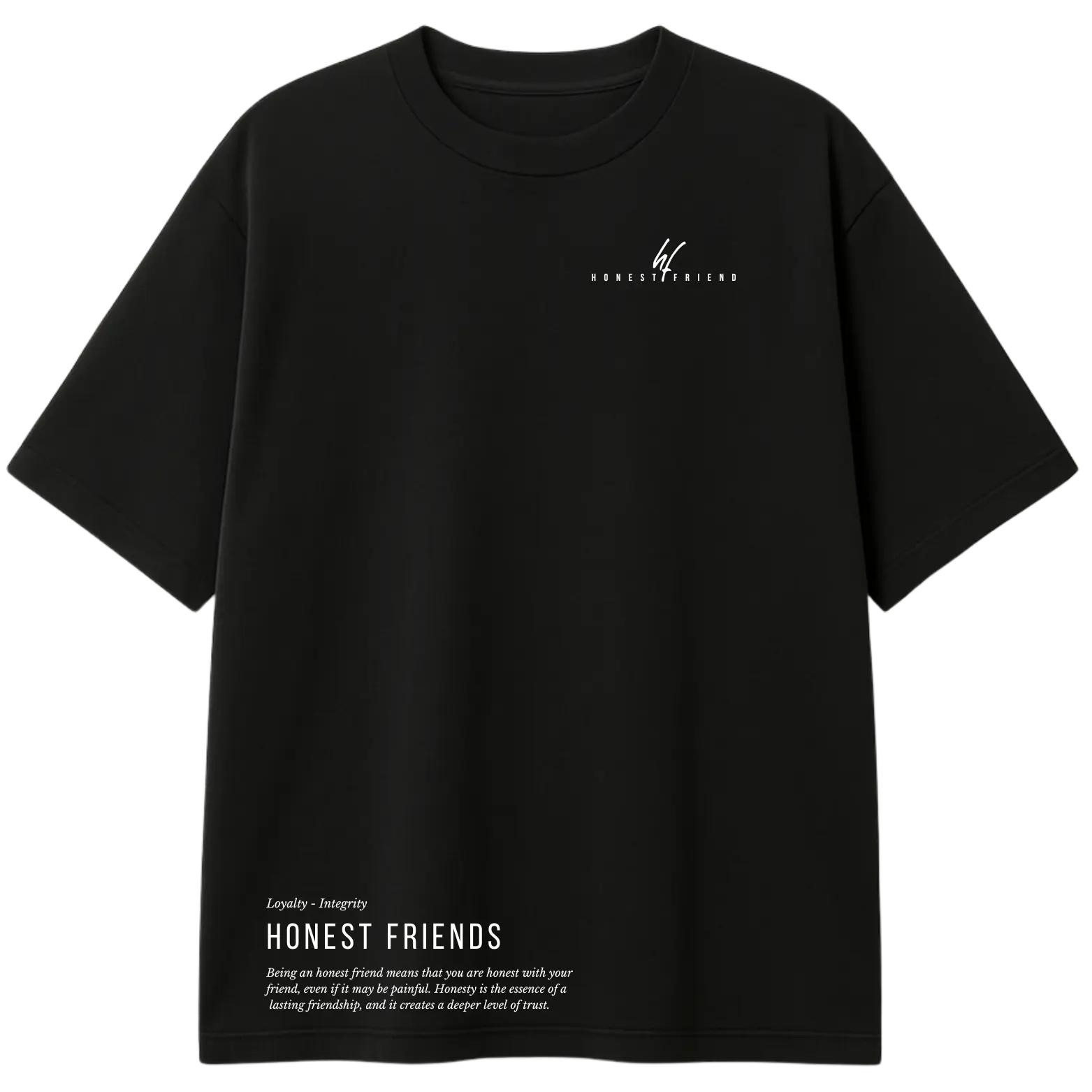 8.2 OZ heavyweight t-shirt by Honest Friend Apparel. with minimal front logo and bold 3D puff hand-printed back design.